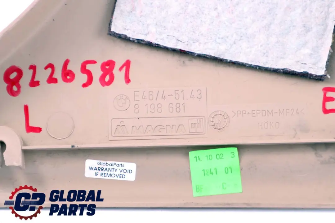 BMW 3 Series E46 Cover Trim Panel B Column Bottom Pillar Left N/S 8198681 - SKU 8226581 - Part number 8226581