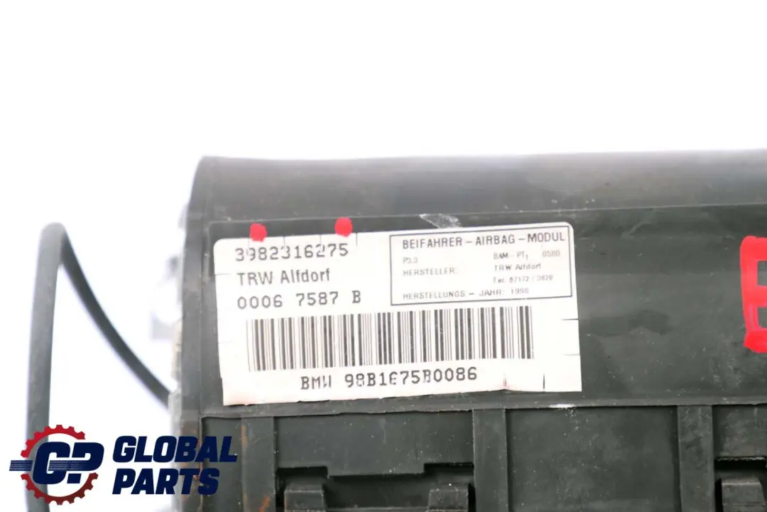 Airbag For Front Passenger Side Dashboard Dash 395 to BMW 5 Series E39 with Part number 8231627 BMW 5 Series E39 Airbag For Front Passenger Side Dashboard Dash 395 - SKU 8231627 - Part number 8231627