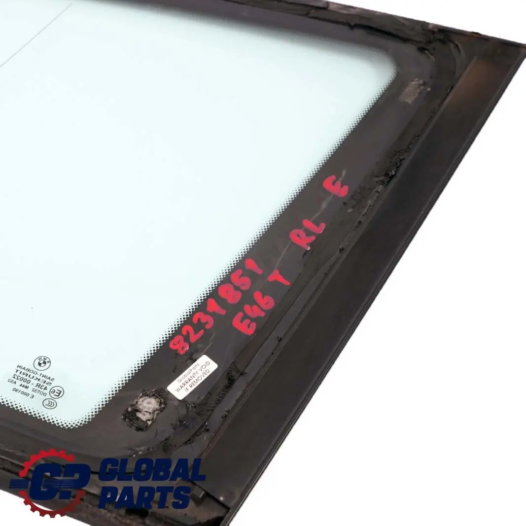 Trasero Izquierdo Lado Cuarto Ventana Vidrio Verde AS2 para BMW E46 Touring con número de pieza 8231851 BMW E46 Touring Trasero Izquierdo Lado Cuarto Ventana Vidrio Verde AS2 - SKU 8231851 - Número de pieza 8231851