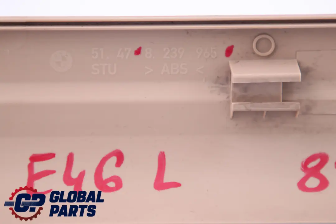 Abdeckleiste Einstieg Innen Links Hellbeige 8239965 für BMW 3 er E46 mit Teilenummer 8239969 BMW 3 er E46 Abdeckleiste Einstieg Innen Links Hellbeige 8239965 - SKU 8239969 - Teilenummer 8239969