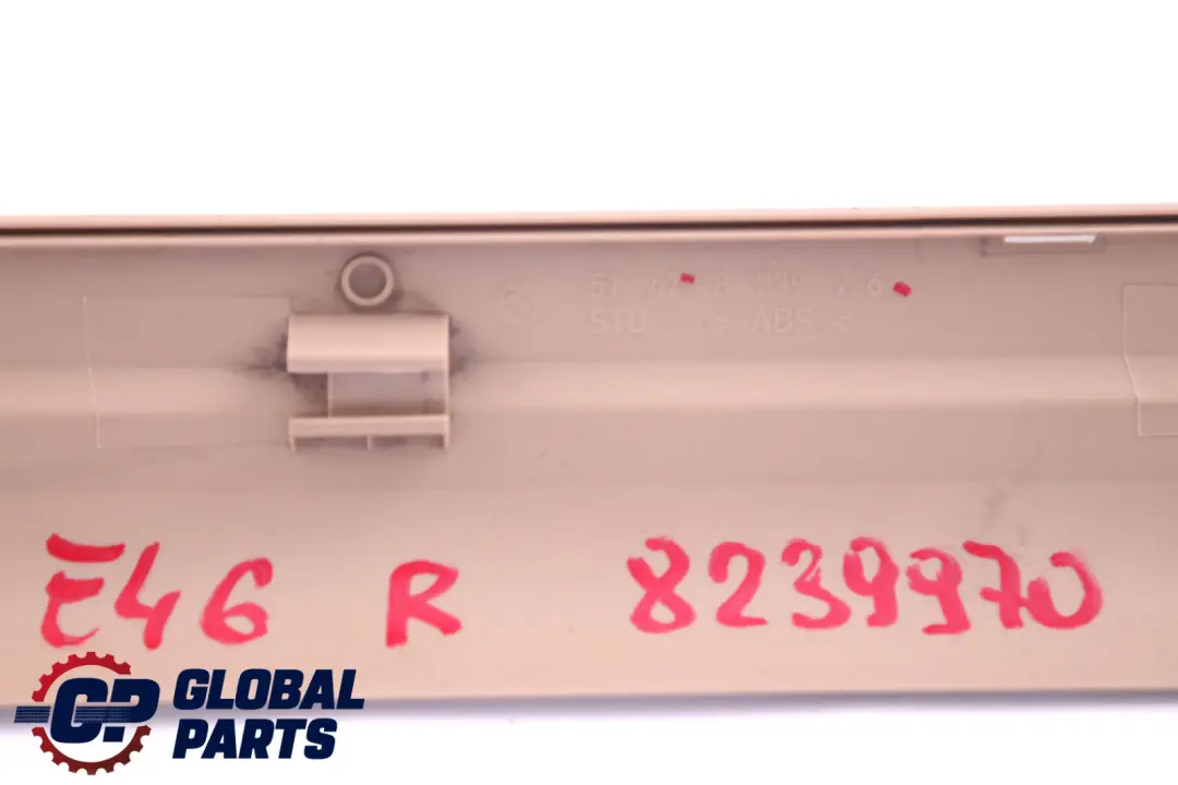 Front Right Entrance Cover Trim Strip O/S Hellbeige to BMW 3 Series E46 with Part number 8239970 BMW 3 Series E46 Front Right Entrance Cover Trim Strip O/S Hellbeige - SKU 8239980 - Part number 8239970