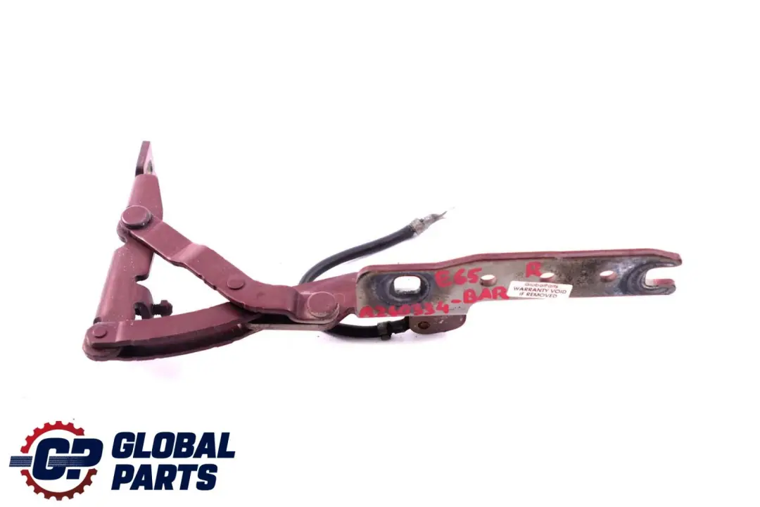 Hood Bonnet Right O/S Hinge Barberarot Red A39 to BMW 7 Series E65 Engine with Part number 8240334 BMW 7 Series E65 Engine Hood Bonnet Right O/S Hinge Barberarot Red A39 - SKU 8240334-BAR - Part number 8240334