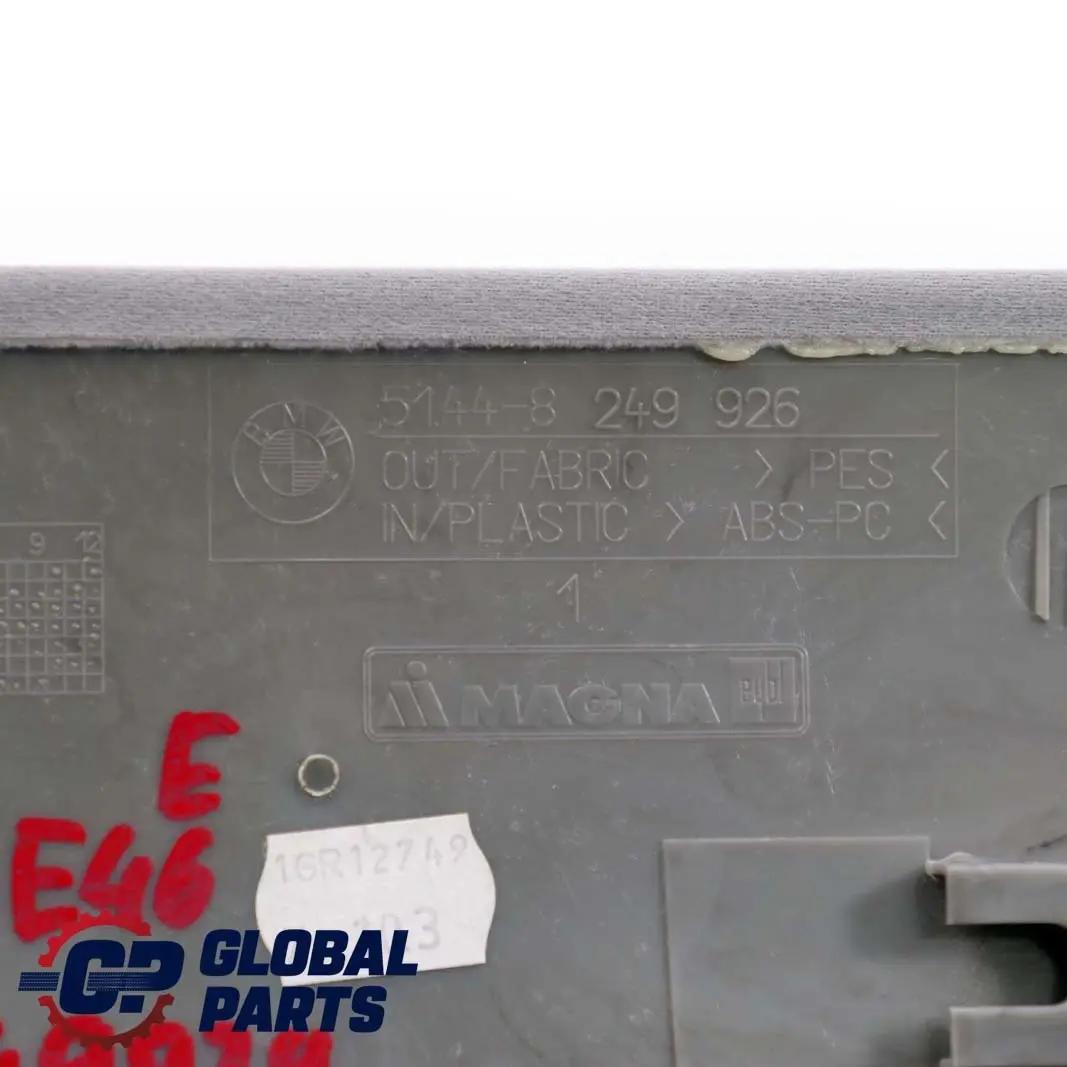 Covering Cover Headlining Rear Light Grey to BMW 3 Series E46 Saloon with Part number 8249926 BMW 3 Series E46 Saloon Covering Cover Headlining Rear Light Grey - SKU 8249939 - Part number 8249926