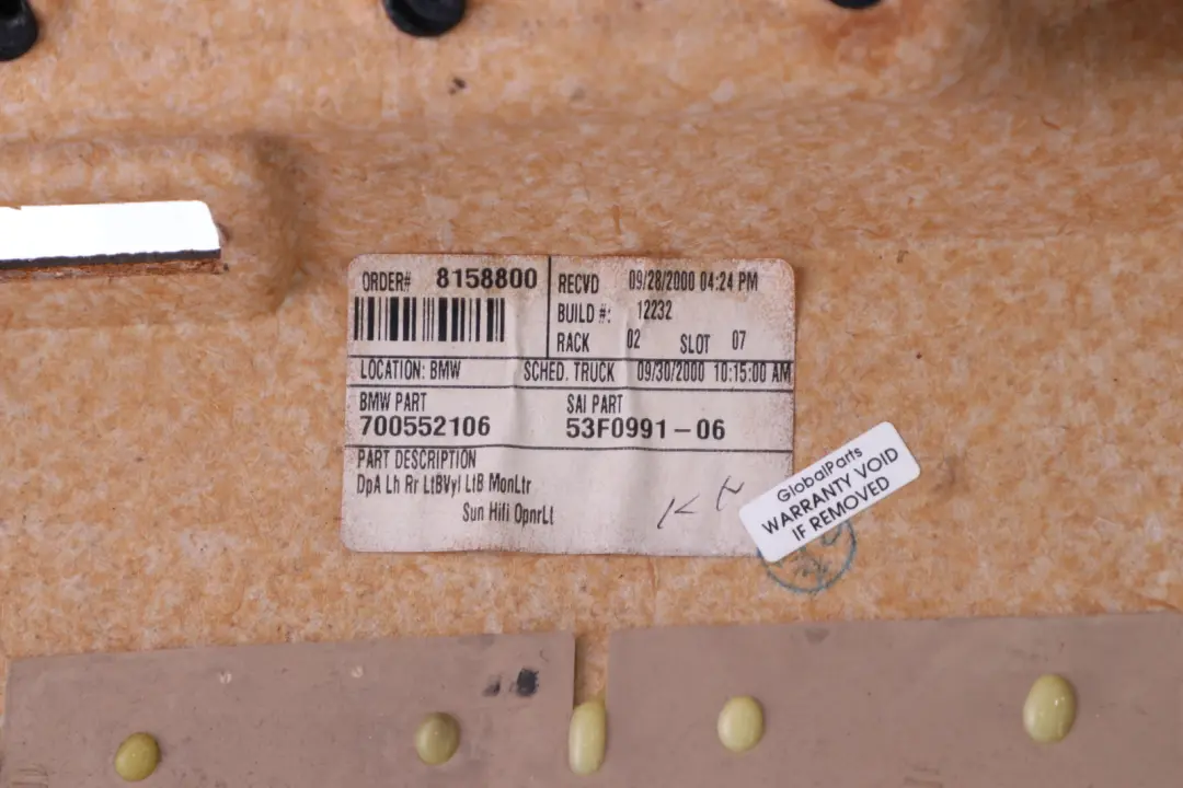 Left N/S Door Card Trim Panel Leather Beige Roller Blind to BMW X5 Series E53 Rear with Part number 8250209 BMW X5 Series E53 Rear Left N/S Door Card Trim Panel Leather Beige Roller Blind - SKU 8250209 - Part number 8250209