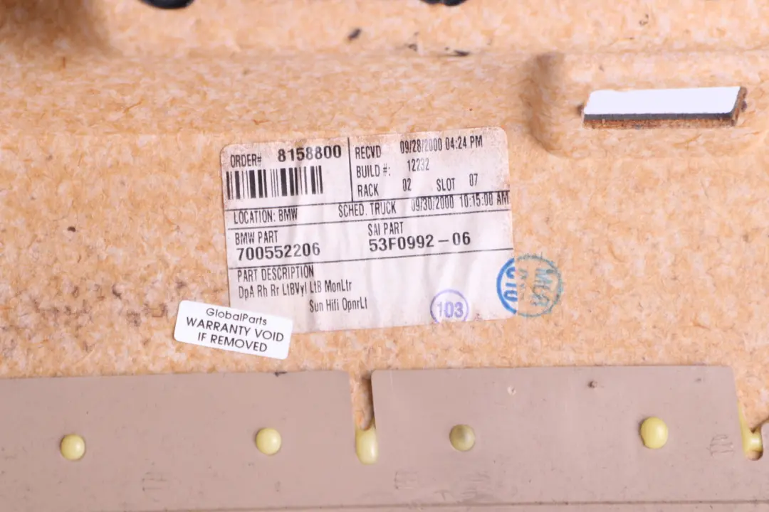 Right O/S Door Card Trim Panel Leather Beige Roller Blin to BMW X5 Series E53 Rear with Part number 8250210 BMW X5 Series E53 Rear Right O/S Door Card Trim Panel Leather Beige Roller Blin - SKU 8250210 - Part number 8250210