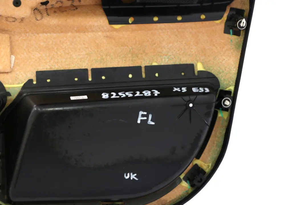 Front Left N/S Door Card Leather Interior Trim Panel Black to BMW X5 Series E53 with Part number 8255287 BMW X5 Series E53 Front Left N/S Door Card Leather Interior Trim Panel Black - SKU 8255287 - Part number 8255287