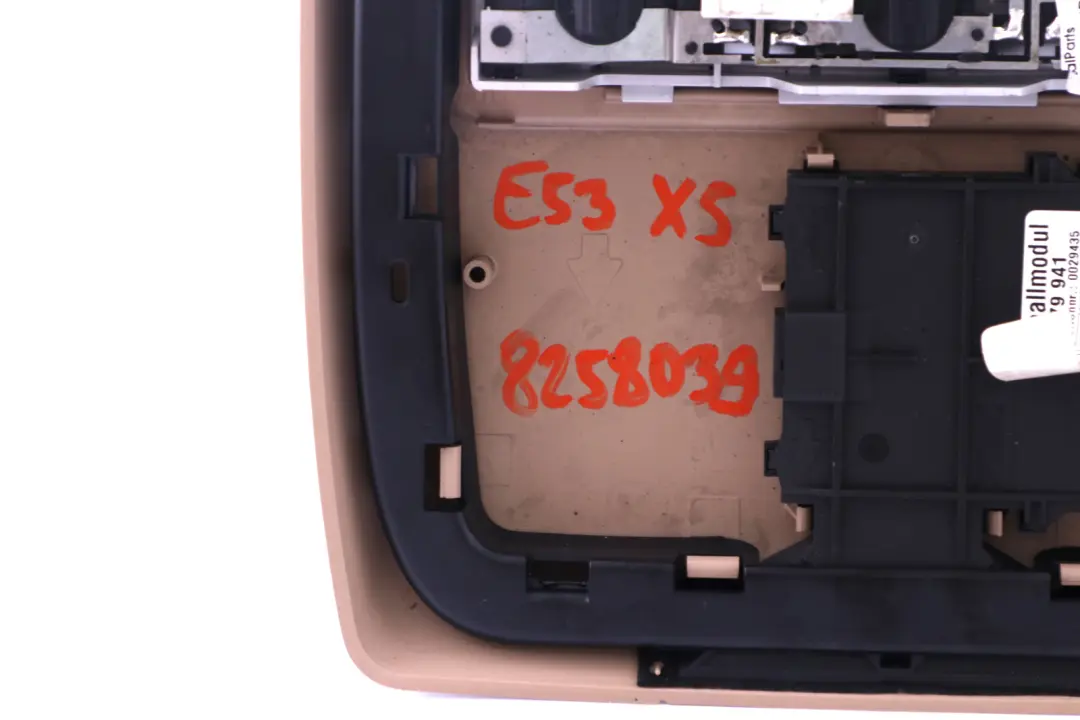 Head Lining Trim Cover Console Panel HELLBEIGE to BMW X5 Series E53 Rear with Part number 8258039 BMW X5 Series E53 Rear Head Lining Trim Cover Console Panel HELLBEIGE - SKU 8258039 - Part number 8258039
