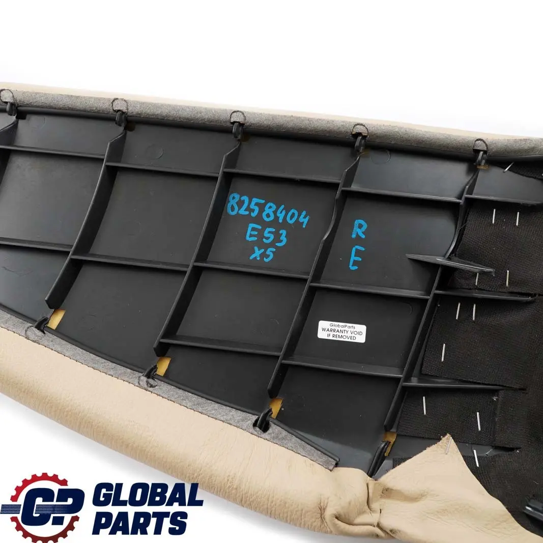 Beige Cuero Asiento Lateral Panel Tapa Trasera Derecha para BMW E53 con número de pieza 8258403 BMW E53 Beige Cuero Asiento Lateral Panel Tapa Trasera Derecha - SKU 8258404 - Número de pieza 8258403