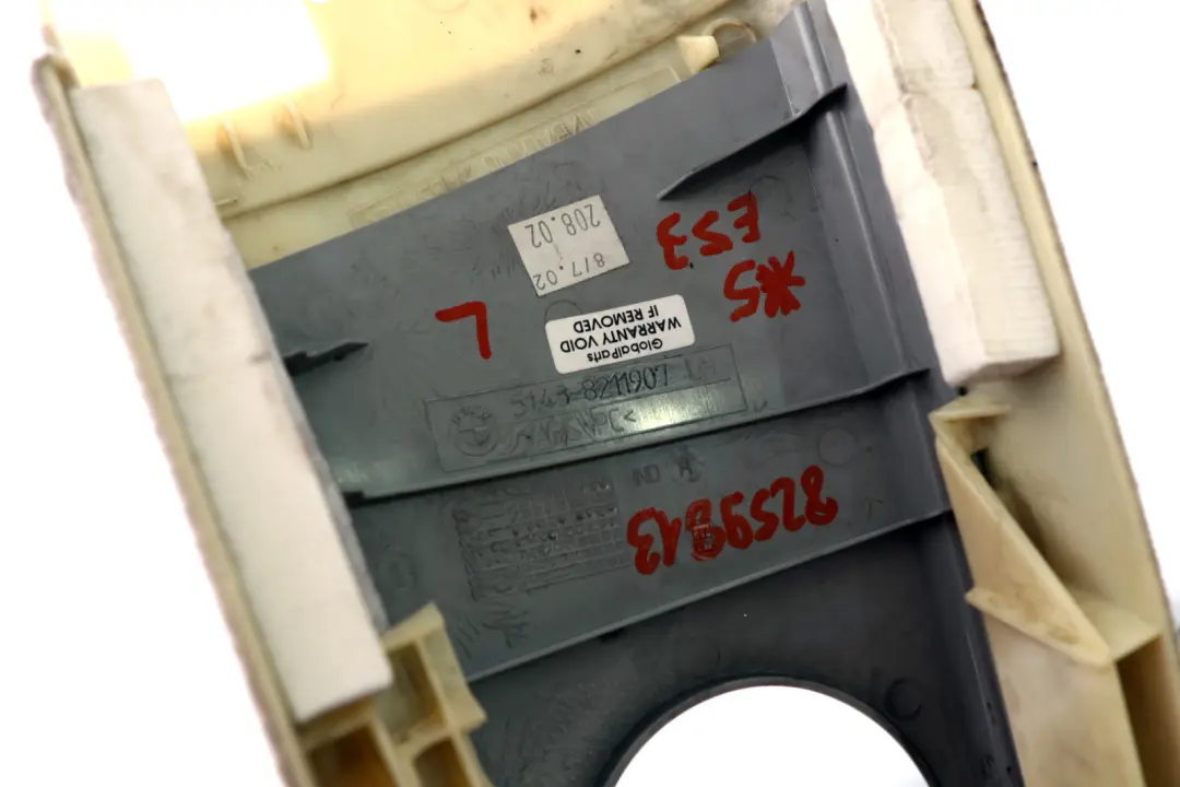 Trim Panel Left Upper Centre Column ITS N/S Hellgrau 8211907 to BMW X5 Series E53 with Part number 8259813 BMW X5 Series E53 Trim Panel Left Upper Centre Column ITS N/S Hellgrau 8211907 - SKU 8259813 - Part number 8259813