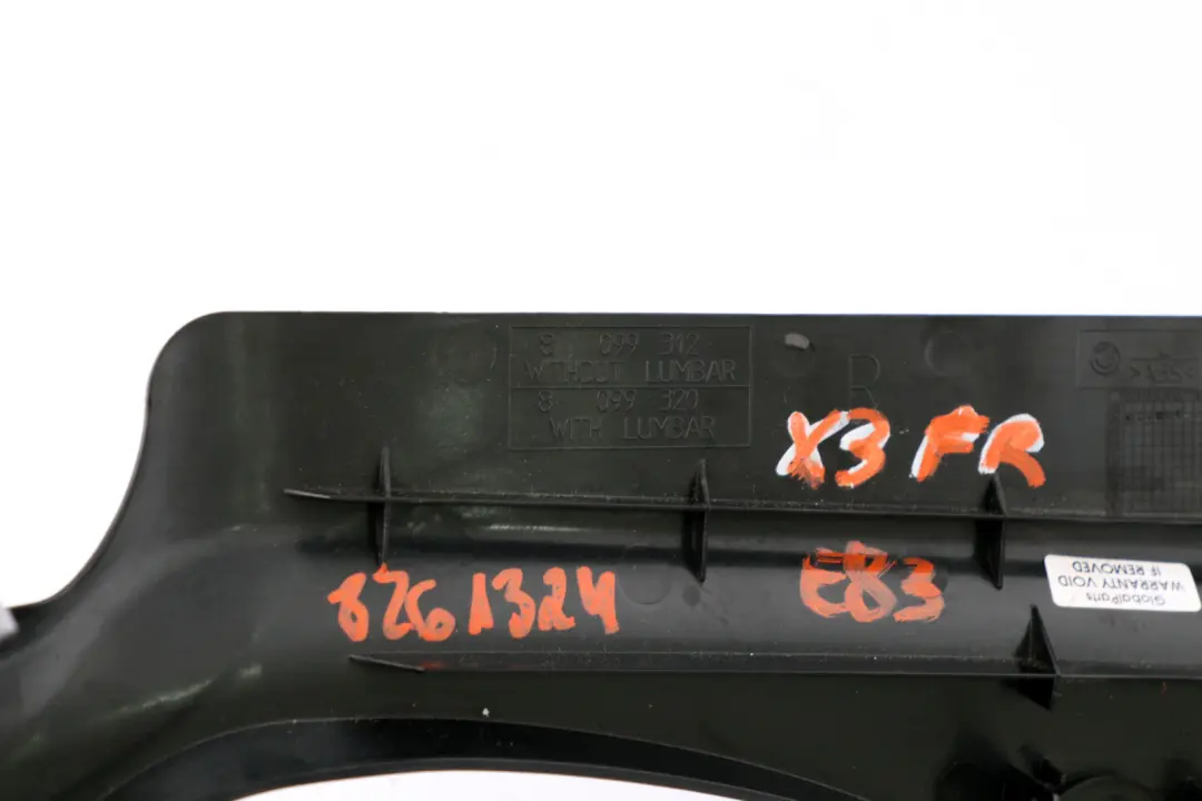 BMW X3 X5 E83 E53 Trim Sitzabdeckung Panel Außen Rechts Schwarz - SKU 8261324 - Teilenummer 8261324