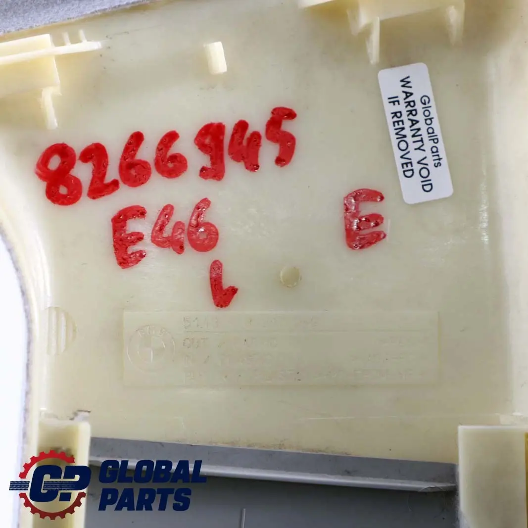 BMW E46 Tapa Columna B Superior Izquierda Embellecedor Gris Hellgrau - SKU 8266945 - Número de pieza 8266945