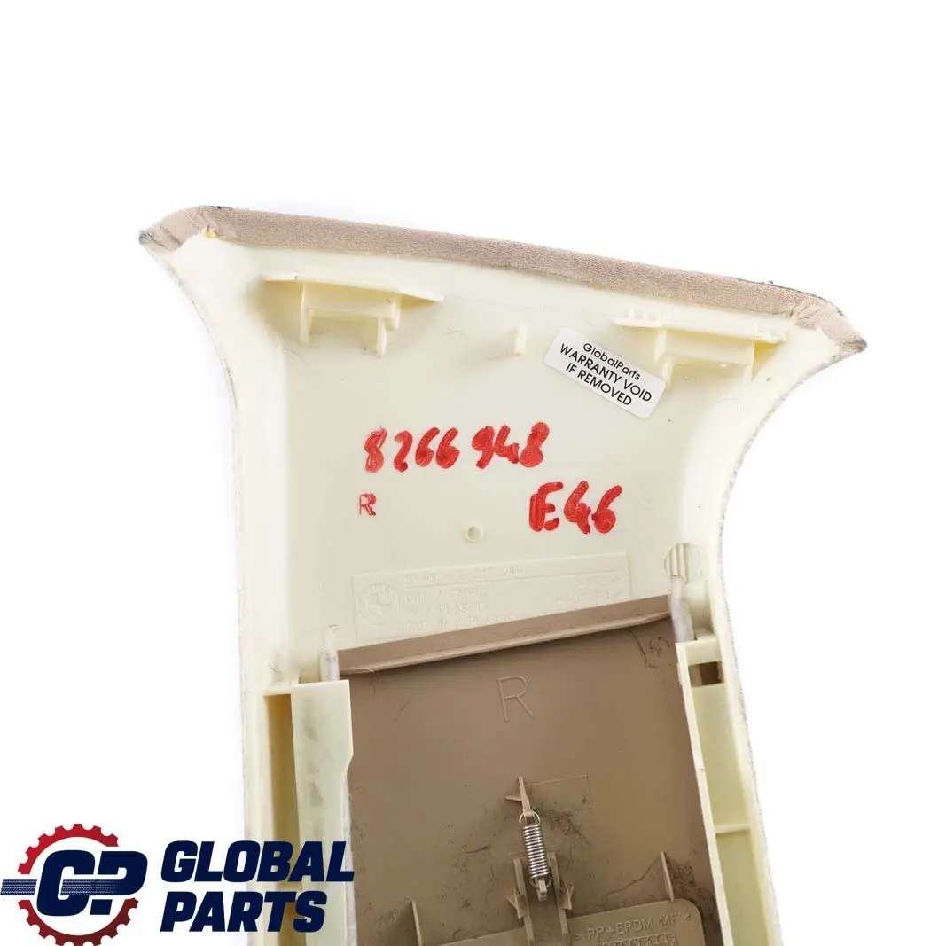 Blende B-Säule Oben Rechts Hell Beige 8217244 für BMW 3 er E46 Limousine Kombi mit Teilenummer 8266948 BMW 3 er E46 Limousine Kombi Blende B-Säule Oben Rechts Hell Beige 8217244 - SKU 8266948 - Teilenummer 8266948