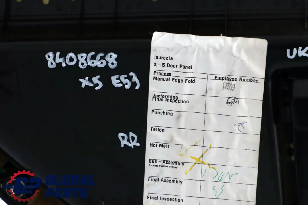 Leather Montana Rear Right O/S Door Card Trim Panel to BMW X5 Series E53 Black with Part number 8408668 BMW X5 Series E53 Black Leather Montana Rear Right O/S Door Card Trim Panel - SKU 8408668 - Part number 8408668