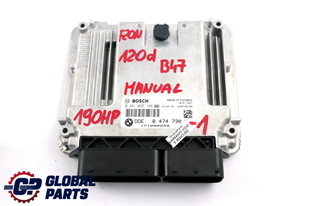 BMW F20 F30 LCI 120d 320d Diesel B47 190PS Steuergerät DDE Schlüssel F - SKU 8474730-1 - Teilenummer 8474730