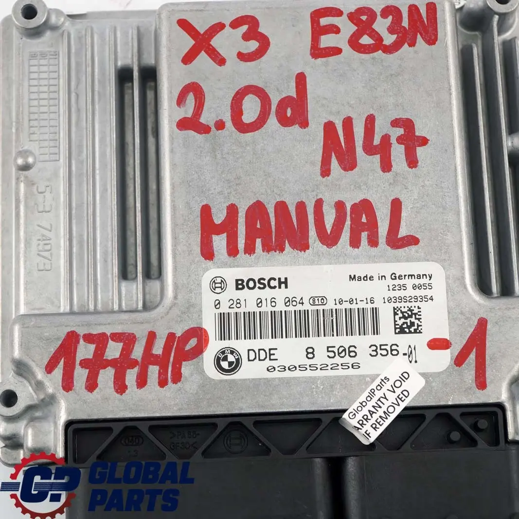 BMW X3 Series E83 LCI 2.0d N47 Engine ECU Kit DDE + EWS4 + Key Manual - SKU 8506356-1 - Part number 8506356