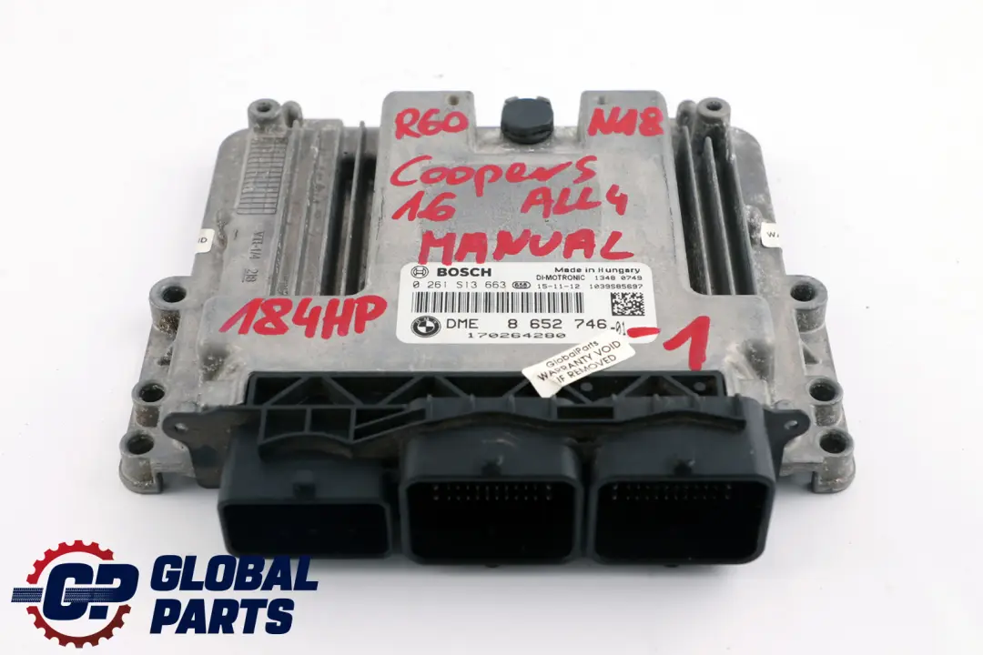 Mini Cooper S R60 ALL4 N18 1.6 184HP ECU Kit DME + CAS3 + Key Manual - SKU 8652746-1 - Part number 8652746