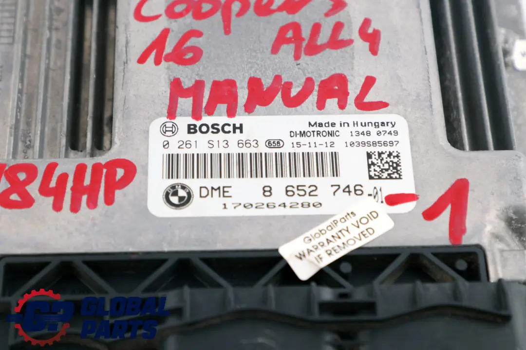 Mini Cooper S R60 ALL4 N18 1.6 184HP Kit ECU DME + CAS3 + Llave Manual - SKU 8652746-1 - Número de pieza 8652746