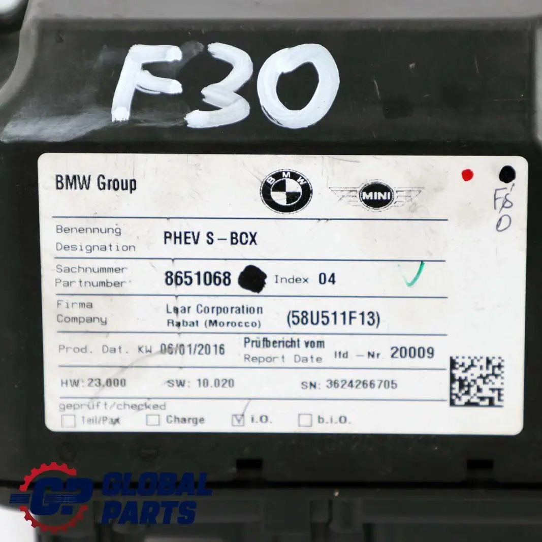 High Voltage Battery Safety Box 7,6 kWh PHEV to BMW 3 5 7 F30 LCI G11 G30 Hybrid with Part number 8686893 BMW 3 5 7 F30 LCI G11 G30 Hybrid High Voltage Battery Safety Box 7,6 kWh PHEV - SKU 8686893 - Part number 8686893