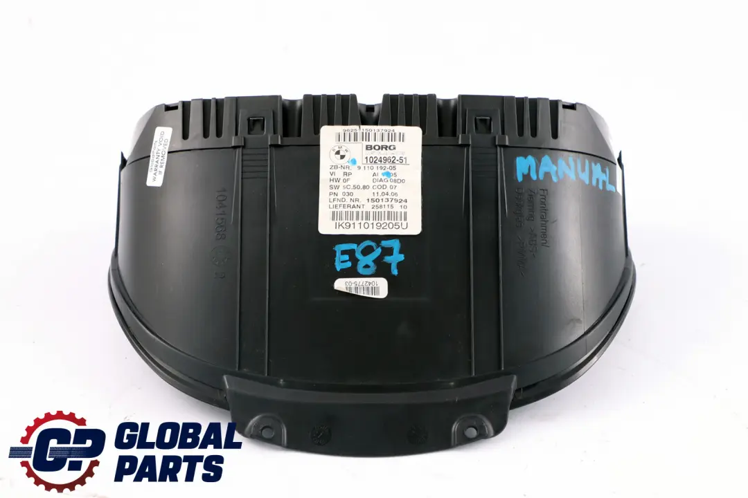 BMW 1 Series E81 E82 E87 E88 Petrol Instrument Cluster Speedo Clocks 9110192 - SKU RHD-9110192 - Part number 62109110192