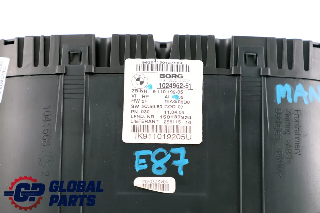 BMW 1 Series E81 E82 E87 E88 Petrol Instrument Cluster Speedo Clocks - SKU 9110192 - Part number 62109110192