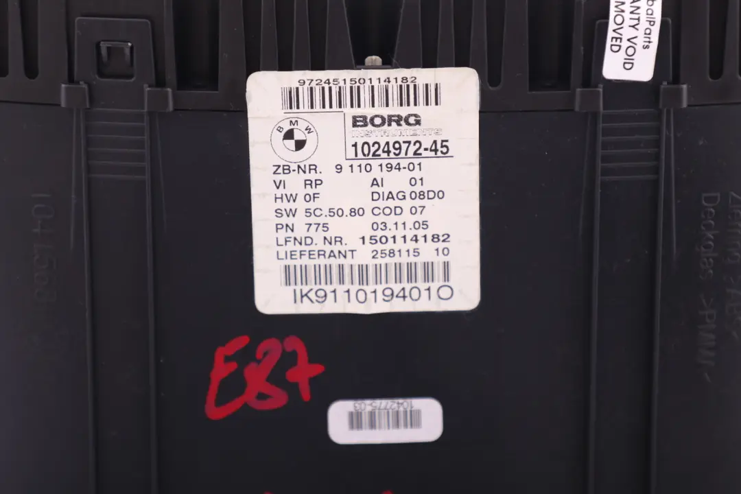  *BMW 1 er E81 E82 E87 E88 Instrumentenkombination uncodiert MPH MILES - SKU 9110194 - Teilenummer 9283799