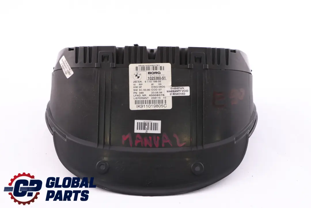 Instrument Cluster Speedo Clocks Manual to BMW 3 X1 Series E84 E90 Petrol with Part number 9110198 BMW 3 X1 Series E84 E90 Petrol Instrument Cluster Speedo Clocks Manual - SKU RHD-9110198-1 - Part number 9110198