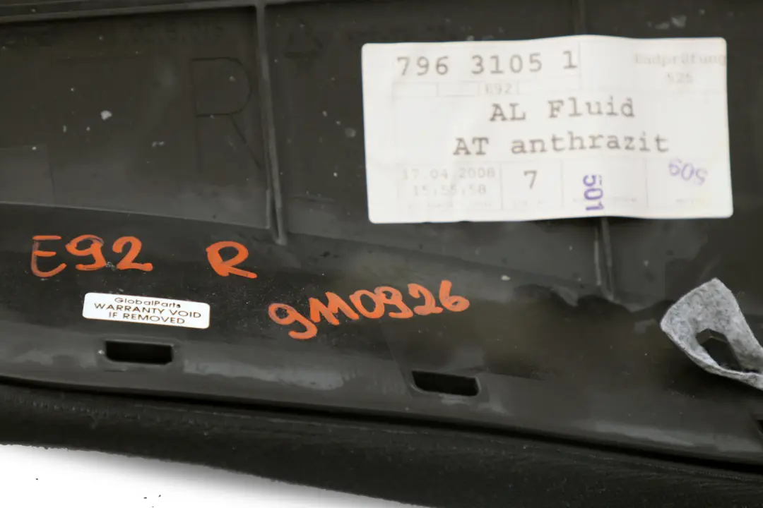 Tela Negro Antracita Acabado Lateral Asiento Derecho para BMW E92 con número de pieza 9110926 BMW E92 Tela Negro Antracita Acabado Lateral Asiento Derecho - SKU 9110926 - Número de pieza 9110926