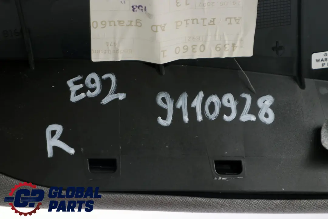 Side Finisher Rear Seat Right O/S Cloth Grey Grau to BMW 3 Series E92 with Part number 9110928 BMW 3 Series E92 Side Finisher Rear Seat Right O/S Cloth Grey Grau - SKU 9110928 - Part number 9110928