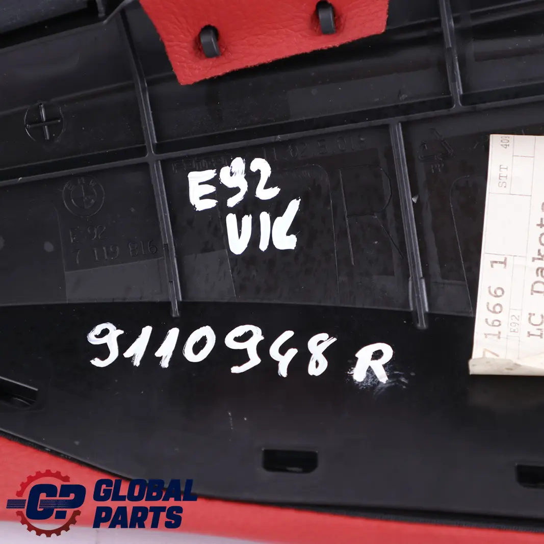 BMW E92 Boczek Prawy Kanapa Tył Czerwona Skóra - SKU 9110948 - Numer Części 9110948