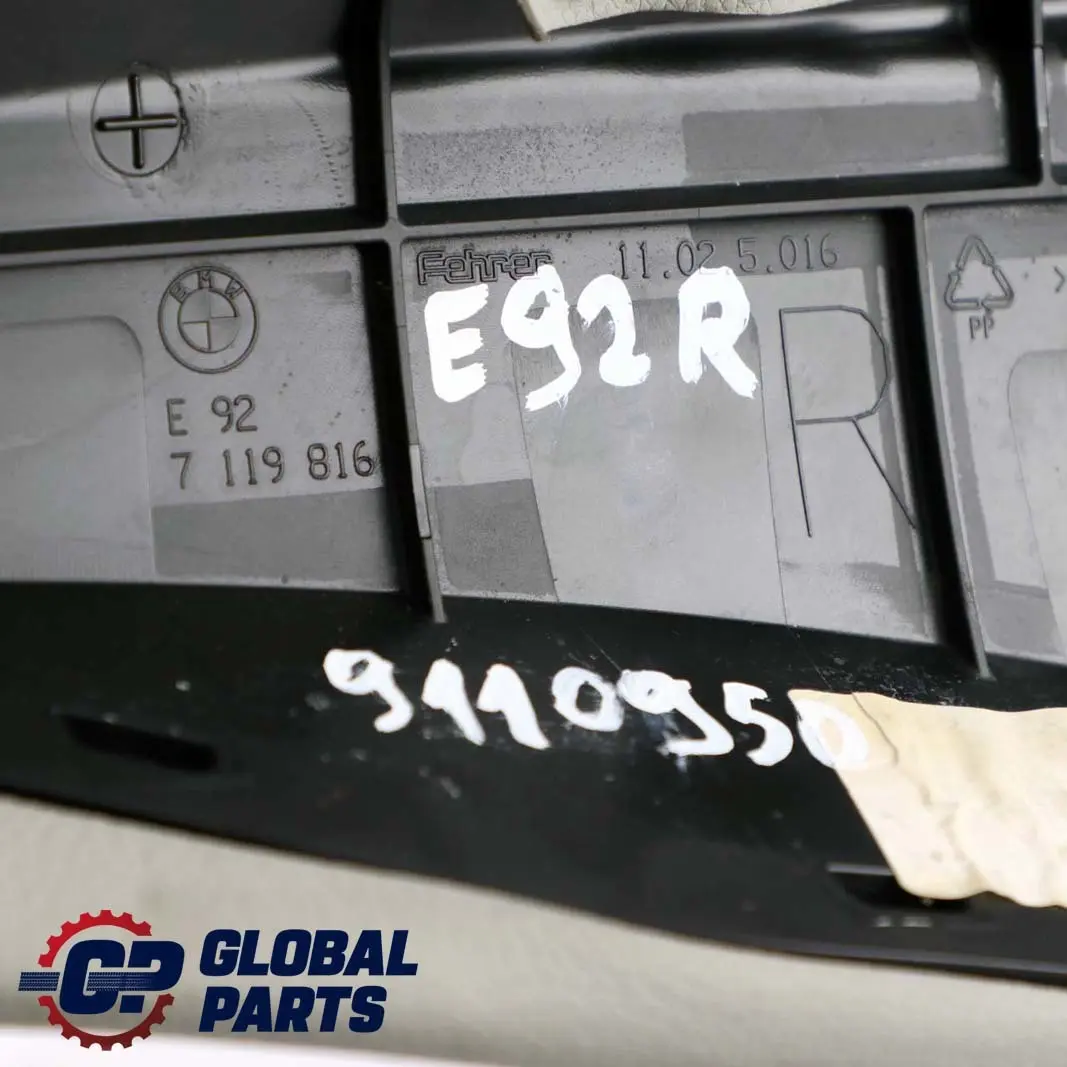 Sitz Seitenverkleidung Leder Jade Grau Hinten Rechts für BMW E92 Coupe mit Teilenummer 9110950 BMW E92 Coupe Sitz Seitenverkleidung Leder Jade Grau Hinten Rechts - SKU 9110950 - Teilenummer 9110950