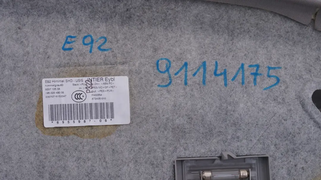 Headlining Moulded Roof Lining Sunroof Grau Grey to BMW 3 Series E92 Coupe with Part number 9114175 BMW 3 Series E92 Coupe Headlining Moulded Roof Lining Sunroof Grau Grey - SKU 9114175 - Part number 9114175