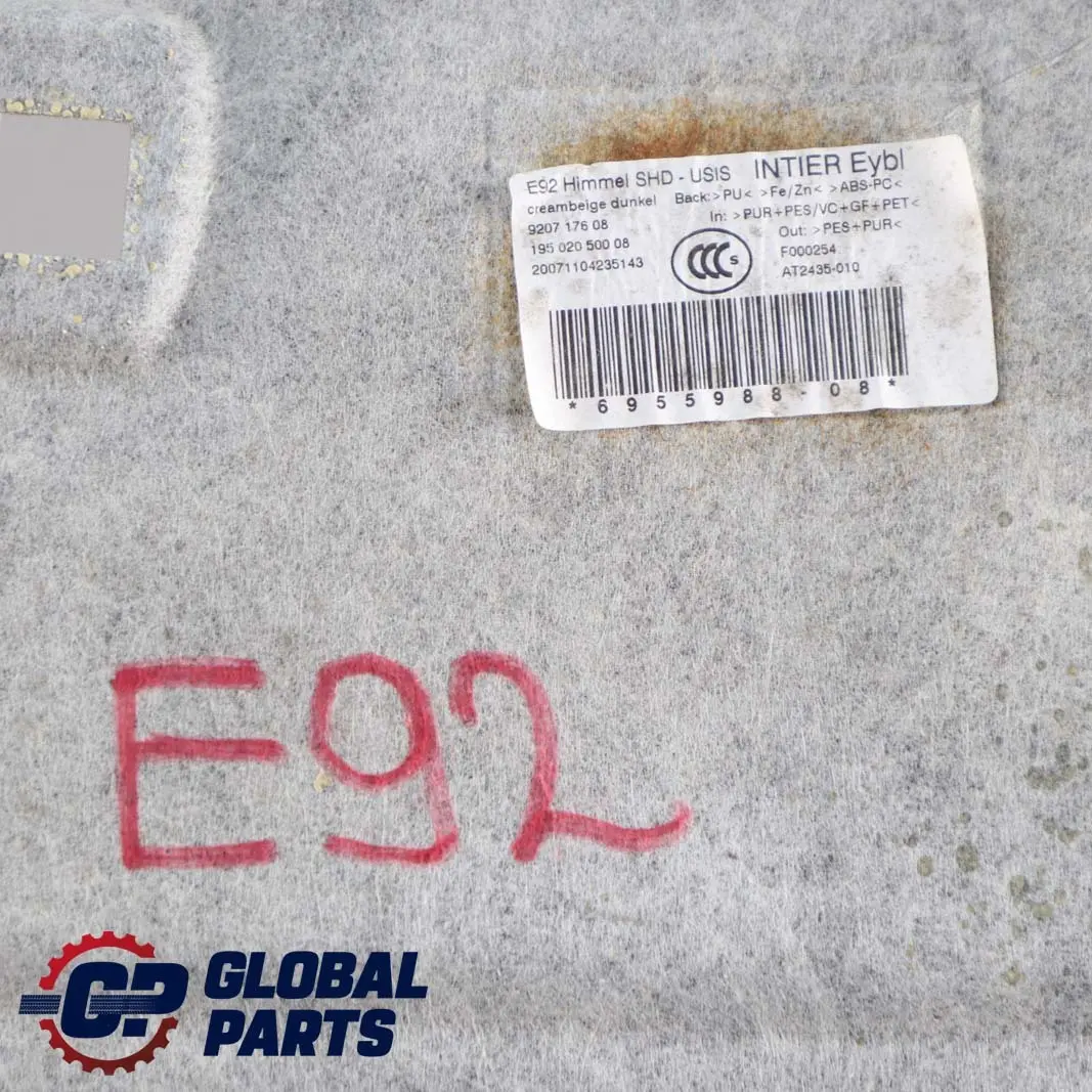 Complete Headlining Roof Lining Sunroof Beige Creambeige + Pillars Handles UK to BMW E92 Coupe with Part number 9114176 BMW E92 Coupe Complete Headlining Roof Lining Sunroof Beige Creambeige + Pillars Handles UK - SKU 9114176 - Part number 9114176