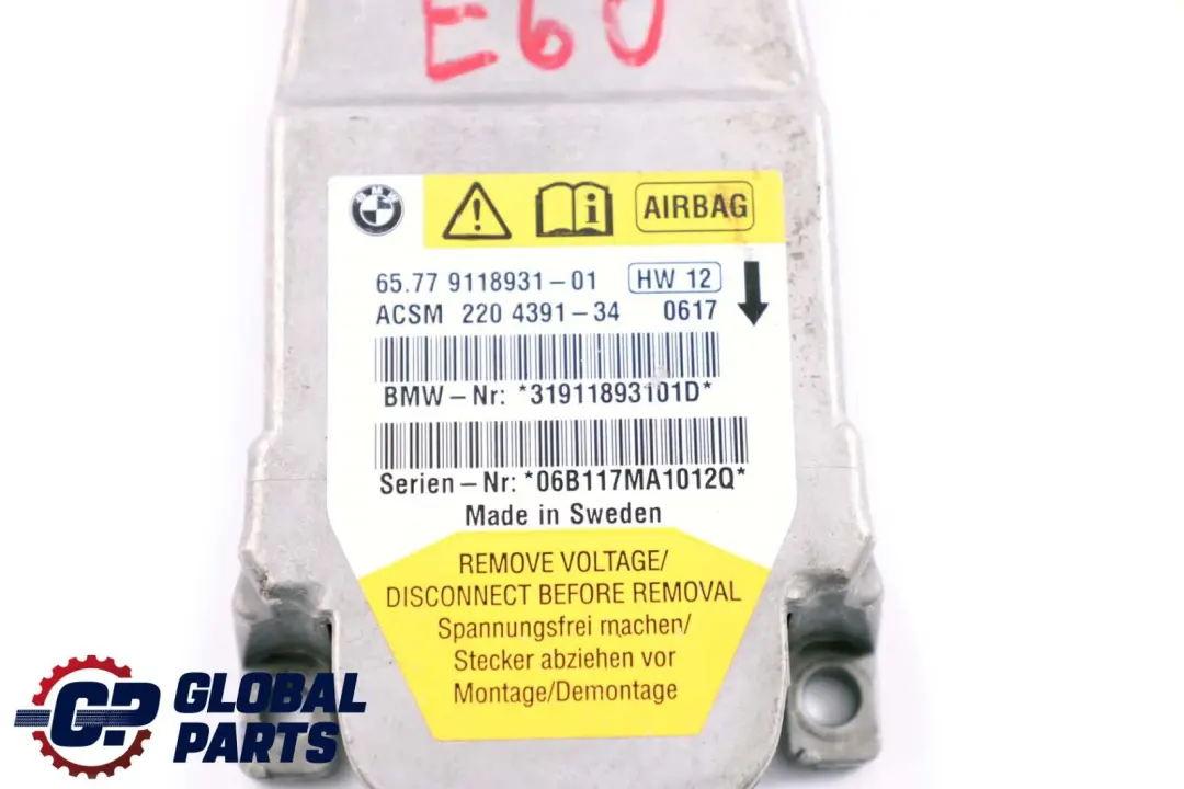 Module l'unité contrôle l'ECU l'airbag pour BMW E60 E61 LCI à propos du numéro de pièce 9118931 BMW E60 E61 LCI Module l'unité contrôle l'ECU l'airbag - SKU 9118931 - Numéro de pièce 9118931