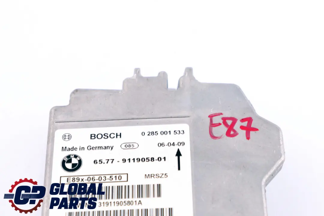 Airbag Control Unit ECU NO CRASH DATA BMW E81 E87 E90 E91 - SKU 9119058 - Part number 9119058