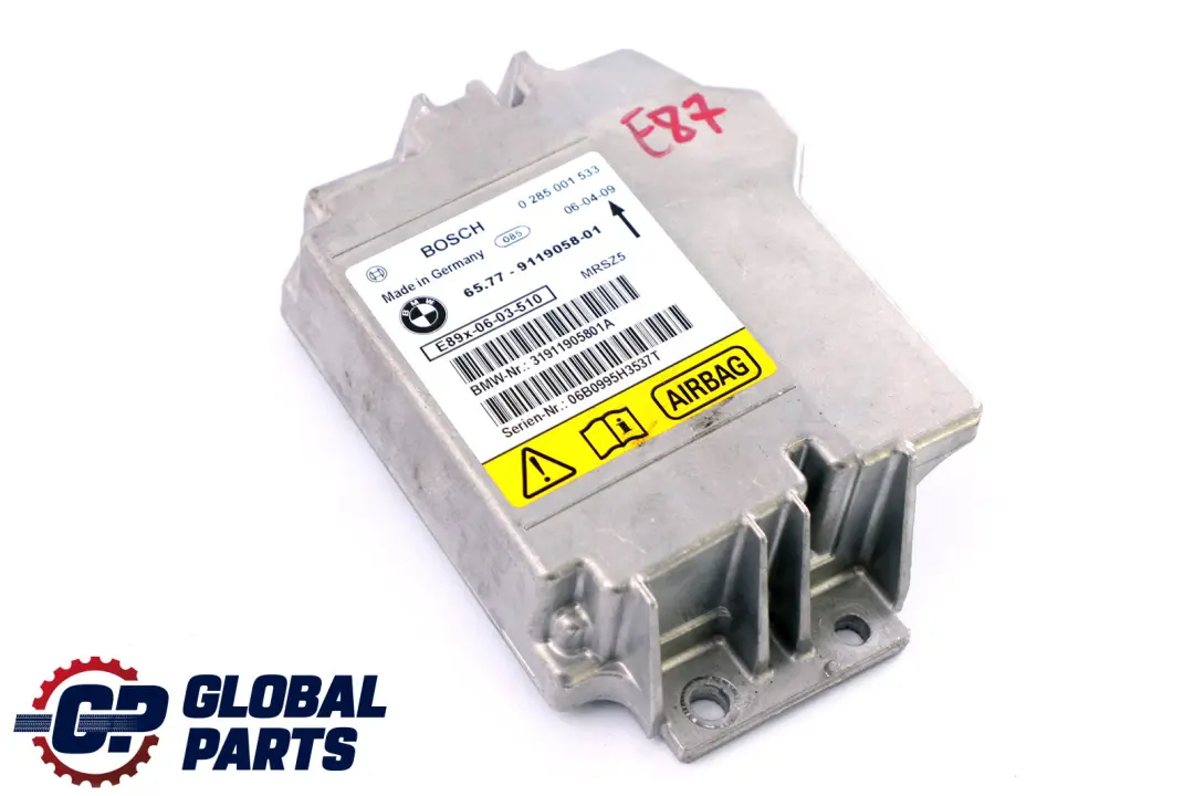 Airbag Control Unit ECU NO CRASH DATA to BMW E81 E87 E90 E91 with Part number 9119058 BMW E81 E87 E90 E91 Airbag Control Unit ECU NO CRASH DATA - SKU 9119058 - Part number 9119058
