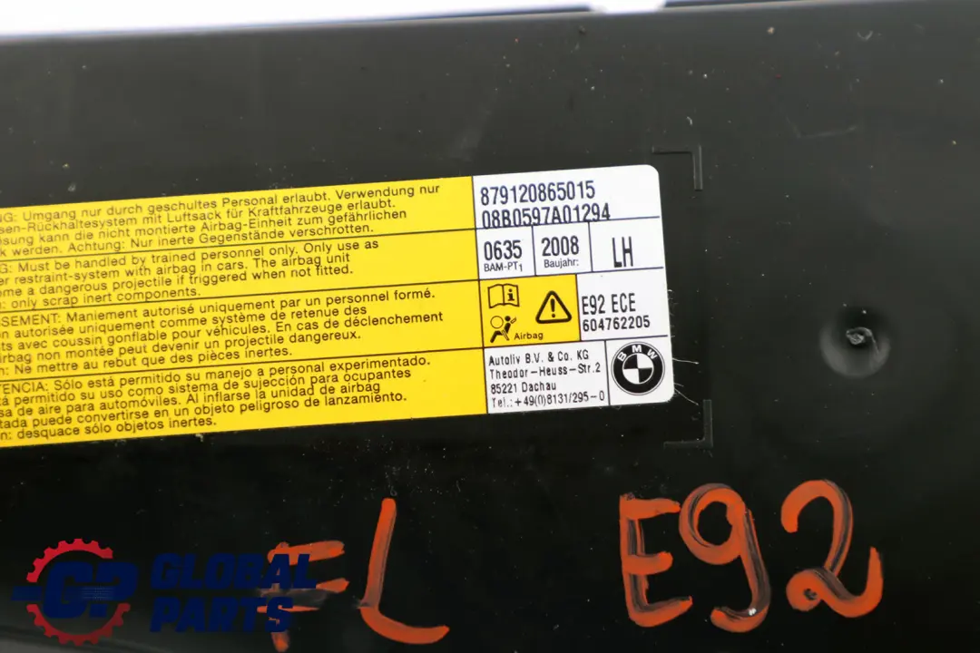 BMW E92 Air Modulo Laterale Sedile Modulo Aria Borsa Anteriore Sinistra - SKU 9120865 - Numero di parte 9120865