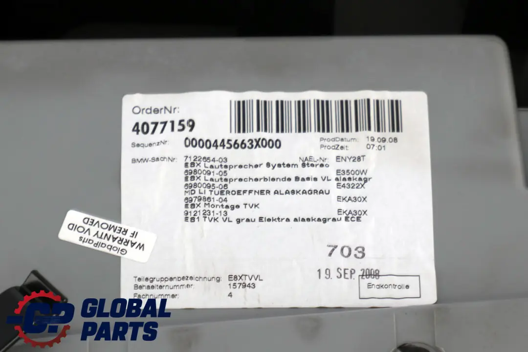Door Lining Card Cloth Front Left N/S Elektra Alaska Grey to BMW 1 Series E81 1 with Part number 9121231 BMW 1 Series E81 1 Door Lining Card Cloth Front Left N/S Elektra Alaska Grey - SKU 9121231-1 - Part number 9121231