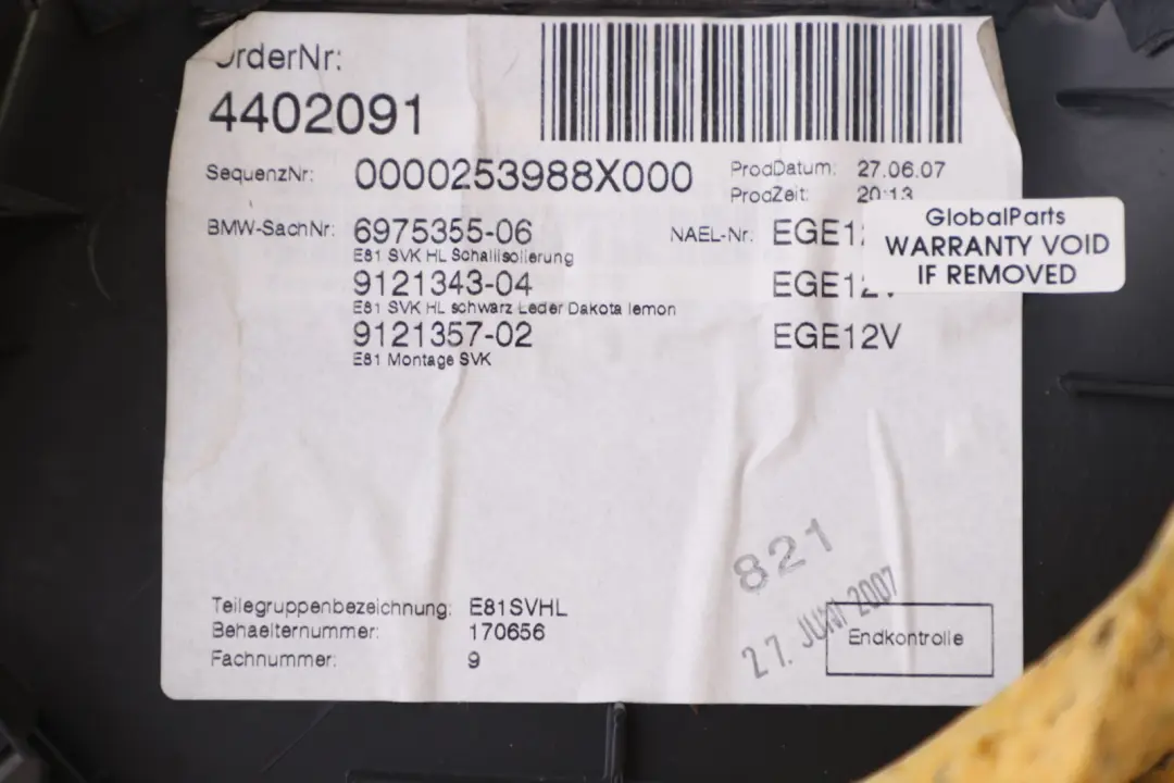 BMW E81 Rivestimento Laterale Posteriore Sinistra Pelle Lemon - SKU 9121343 - Numero di parte 9121343