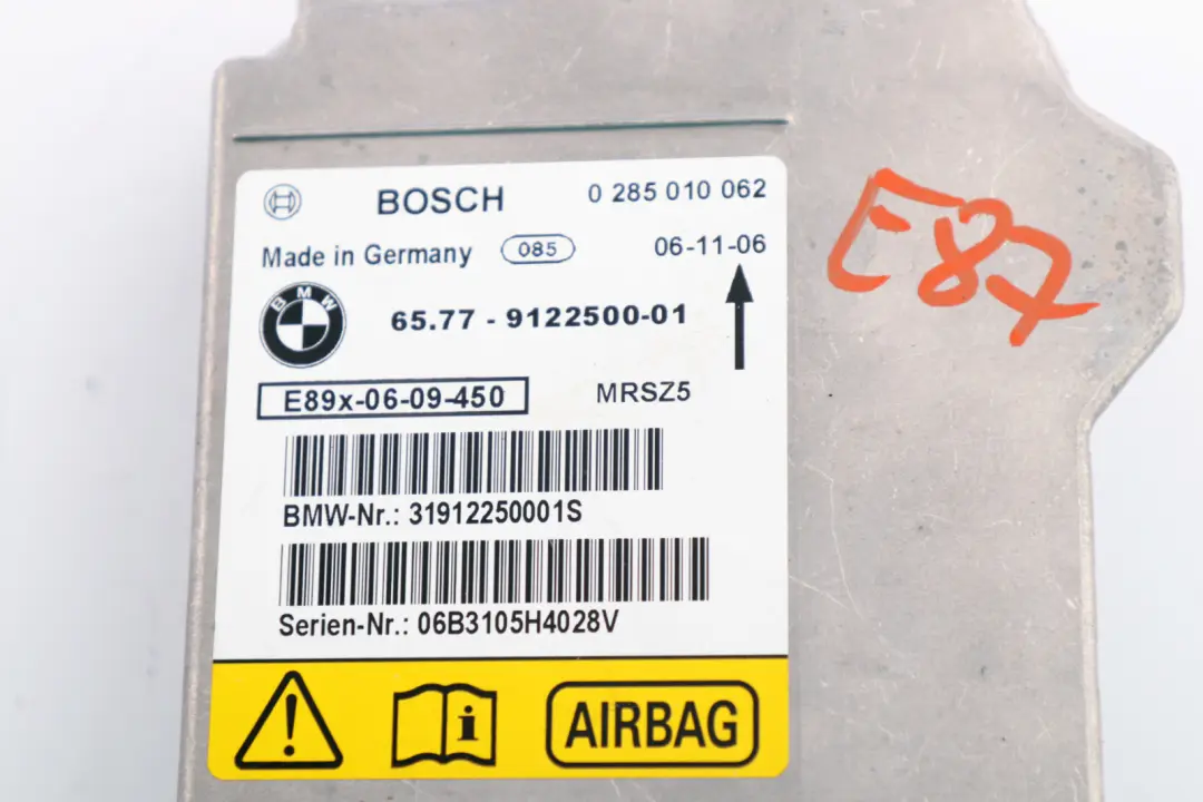  Control Unit Airbag BMW E81 E87 E90 E91 ECU No Crash Data - SKU 9122500 - Part number 9122500