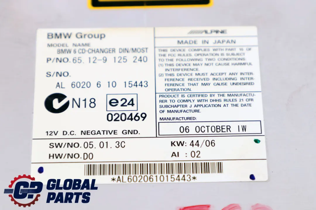 6-DISC Compact CD Changer Without Magazine to BMW 5 6 Series E60 E61 E63 with Part number 9125240 BMW 5 6 Series E60 E61 E63 6-DISC Compact CD Changer Without Magazine - SKU 9125240 - Part number 9125240