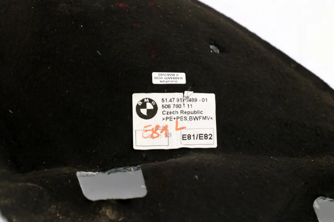 Aislamiento Acustico Carcasa Rueda Trasera Izquierda para BMW E81 E82 E87 LCI con número de pieza 9126489 BMW E81 E82 E87 LCI Aislamiento Acustico Carcasa Rueda Trasera Izquierda - SKU 9126489 - Número de pieza 9126489