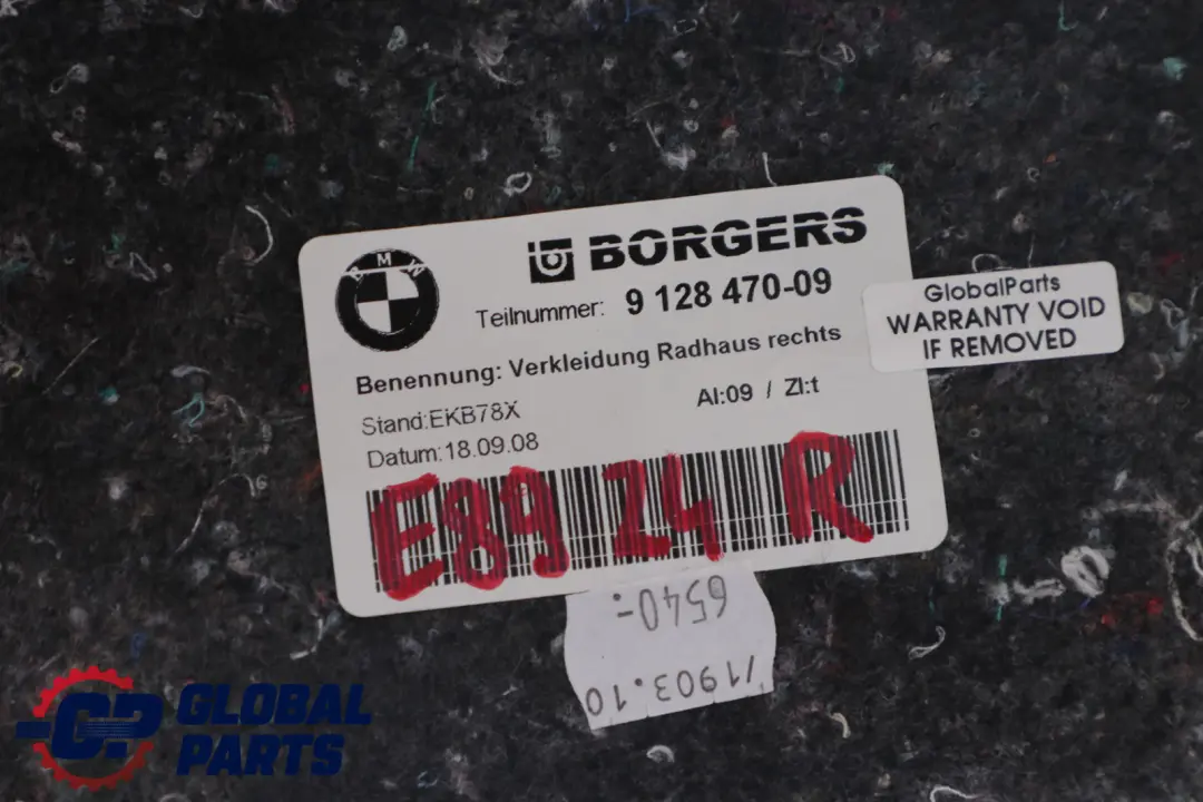 BMW Z4 E89 Wygłuszenie Osłona Boczek Bagażnika - SKU 9128470 - Numer Części 9128470