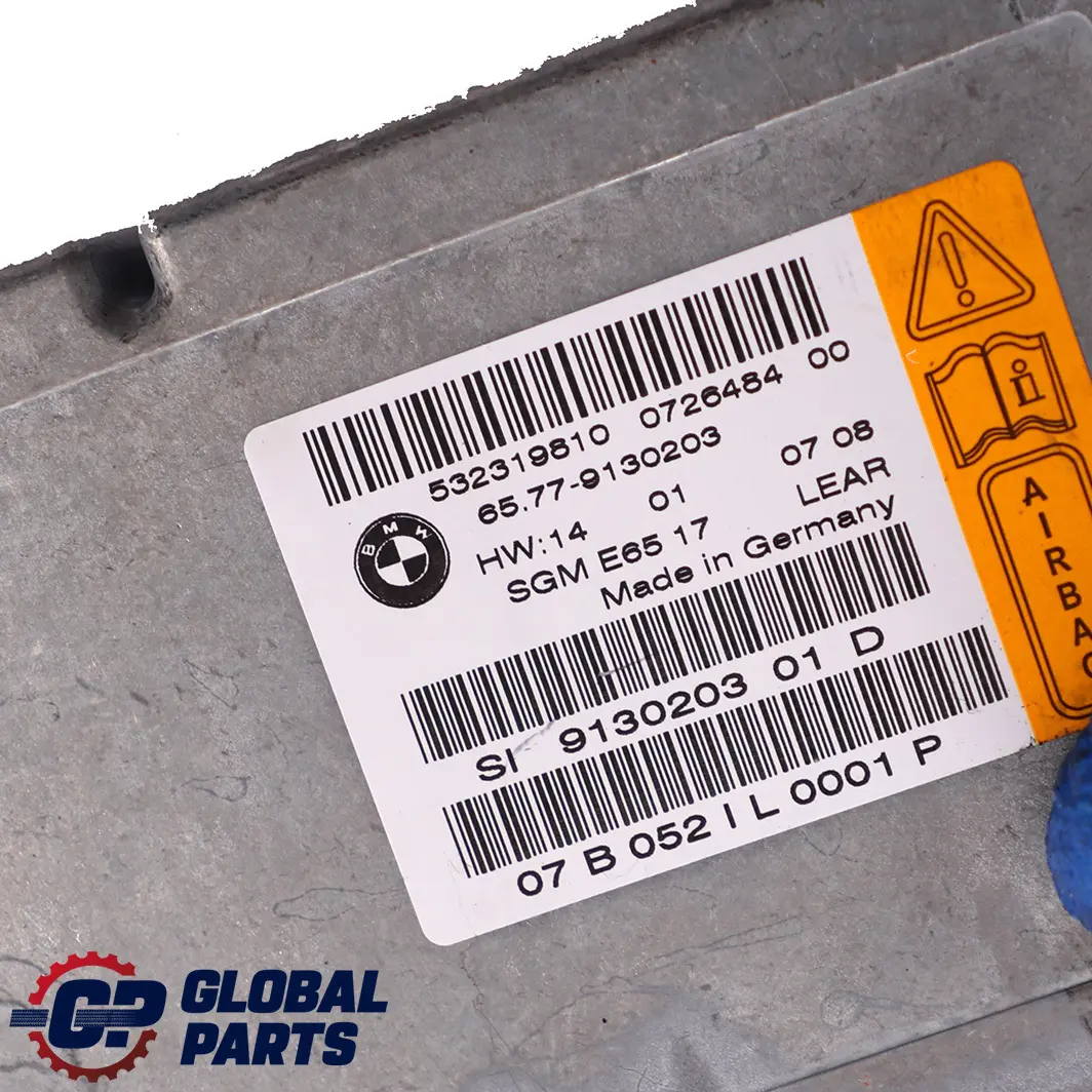 Airbag ECU Control Unit Gateway Module to BMW 7 Series E65 with Part number 9130203 BMW 7 Series E65 Airbag ECU Control Unit Gateway Module - SKU 9130203 - Part number 9130203