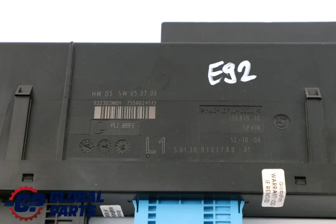 ECU Moduł Komfortu L1 PL2 JBBFE do BMW E92 o numerze 9131780 BMW E92 ECU Moduł Komfortu L1 PL2 JBBFE - SKU 9131780 - Numer Części 9131780