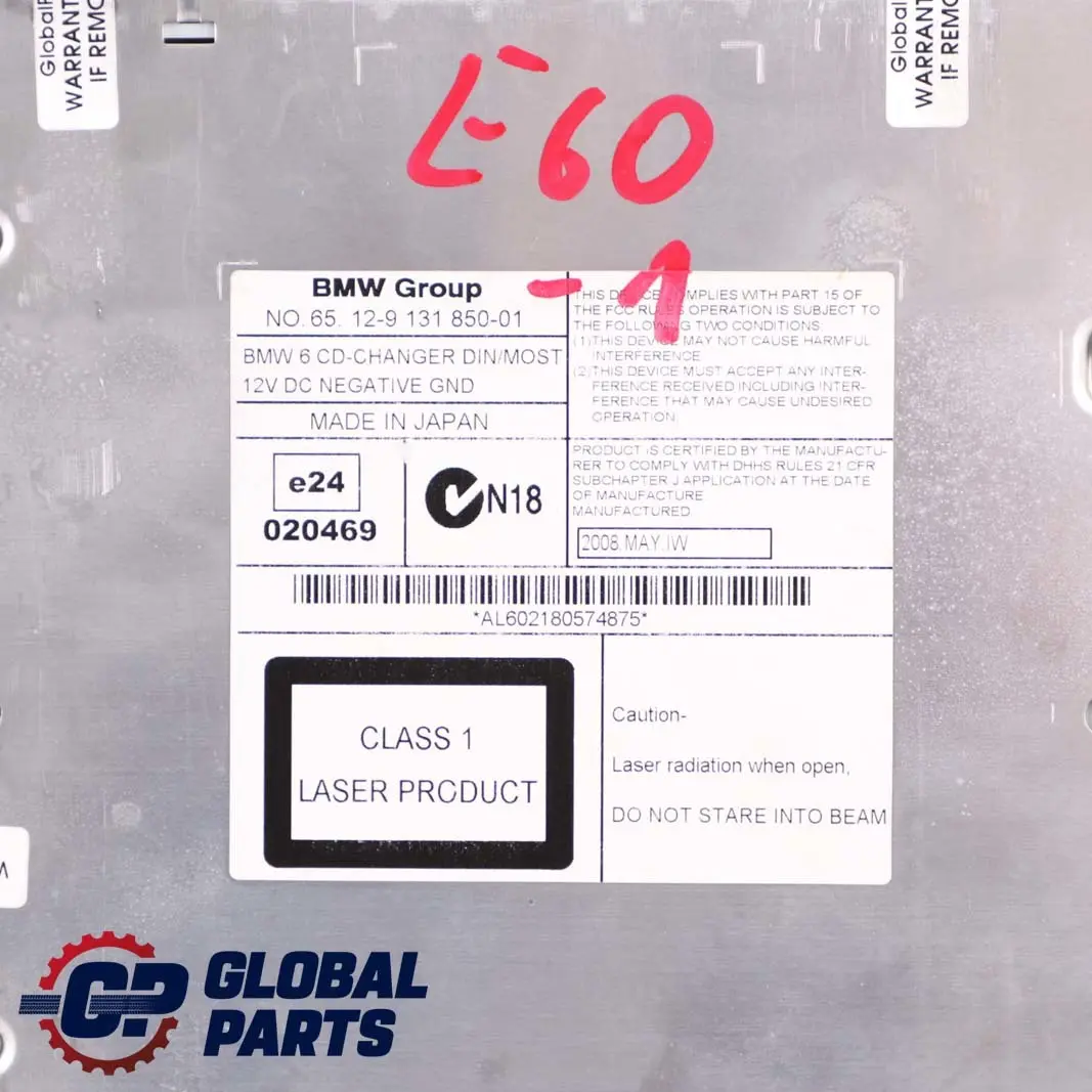 6-DISC Cargador Compacto De CD Con Cargador para BMW E60 E61 E63 con número de pieza 9131850 BMW E60 E61 E63 6-DISC Cargador Compacto De CD Con Cargador - SKU 9131850-1 - Número de pieza 9131850