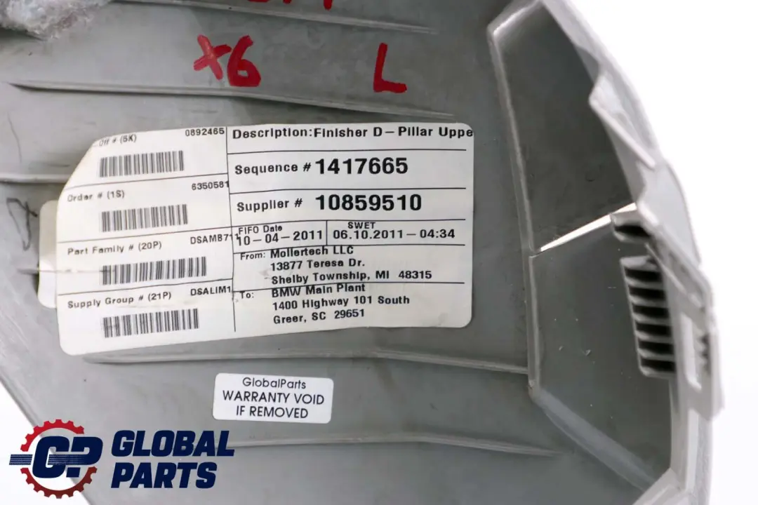BMW X6 er E71 Blende D Säule Links Himmelgrau - SKU 9133649 - Teilenummer 6350581