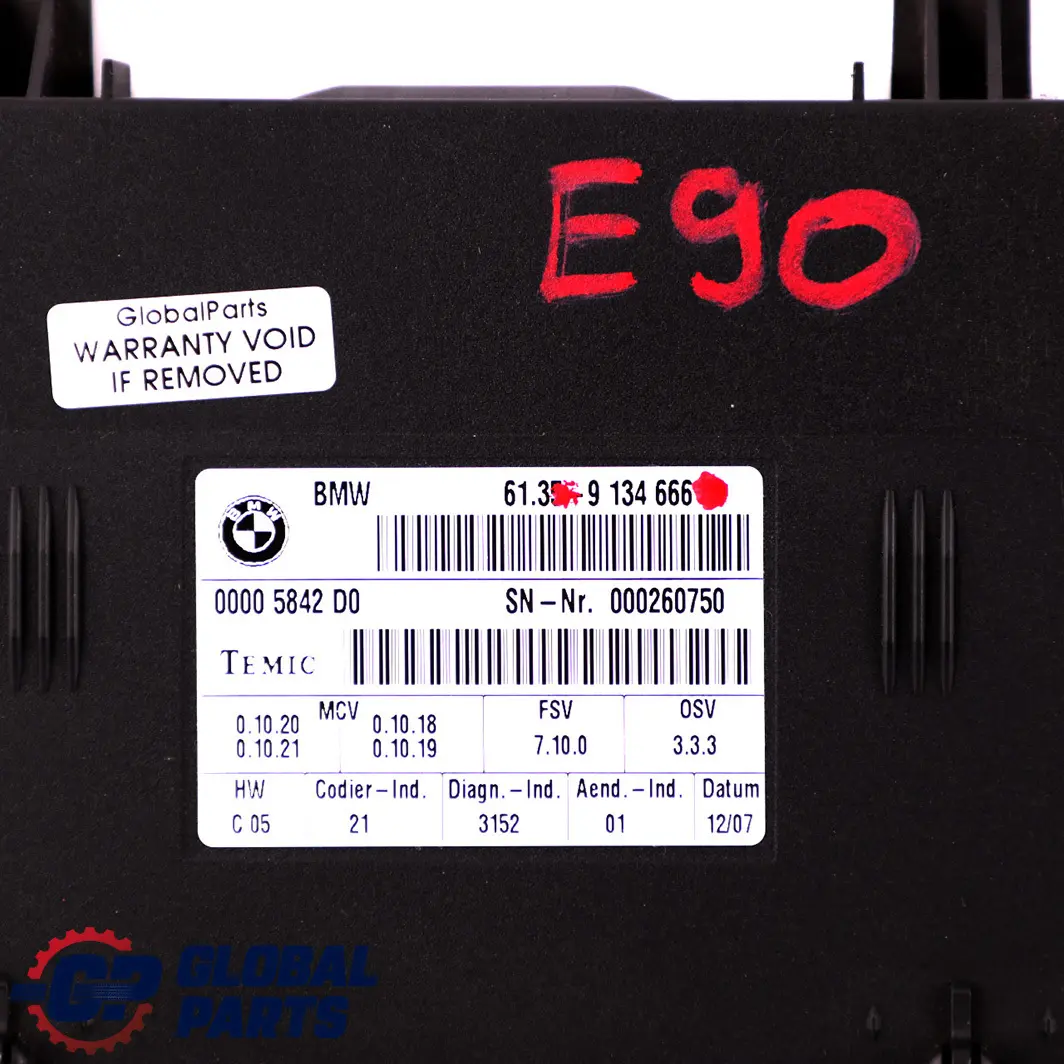 BMW E87 E90 E91 E92 Asiento Unidad de Control Módulo ECU - SKU 9134666 - Número de pieza 9134666
