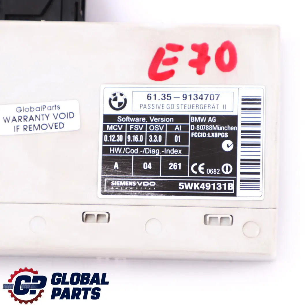 Control Unit Module Passive Go to BMW X5 E60 E61 E63 E64 E70 with Part number 9134707 BMW X5 E60 E61 E63 E64 E70 Control Unit Module Passive Go - SKU 9134707 - Part number 9134707