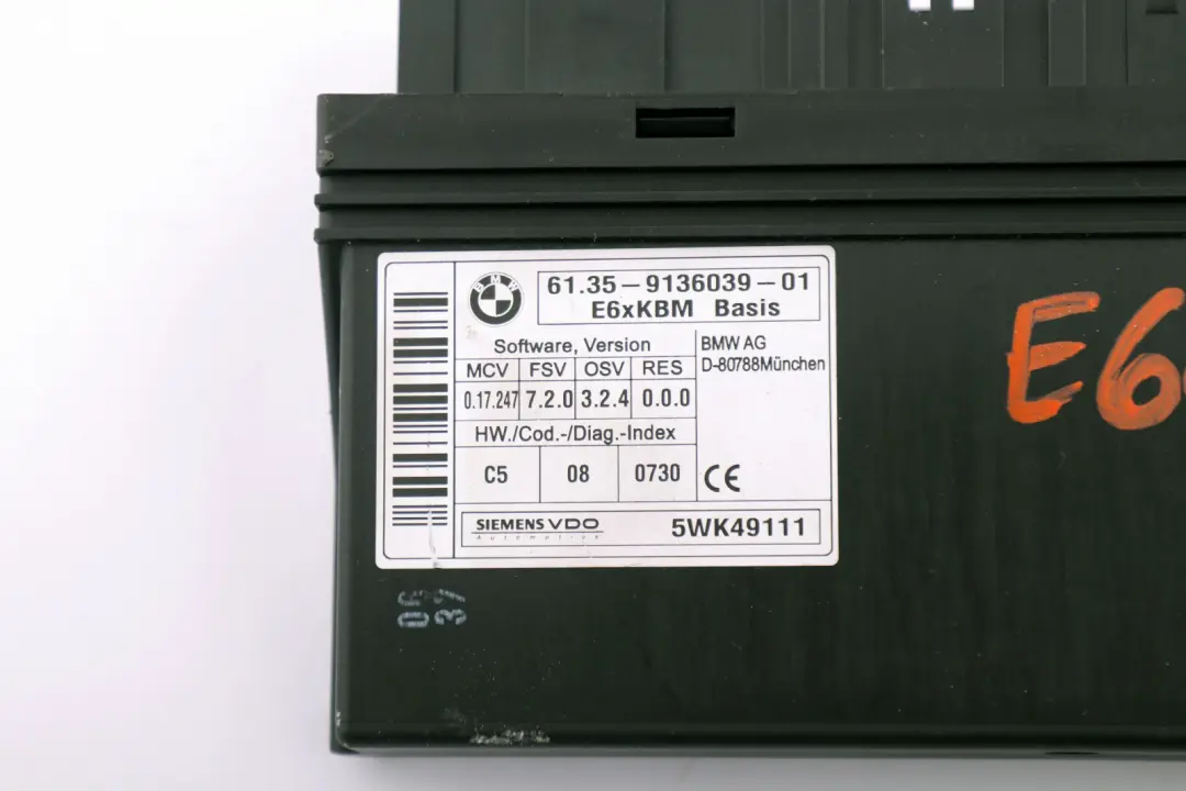 Módulo Control Carrocería ECU Unidad Control para BMW E60 E63 con número de pieza 9136039 BMW E60 E63 Módulo Control Carrocería ECU Unidad Control - SKU 9136039 - Número de pieza 9136039