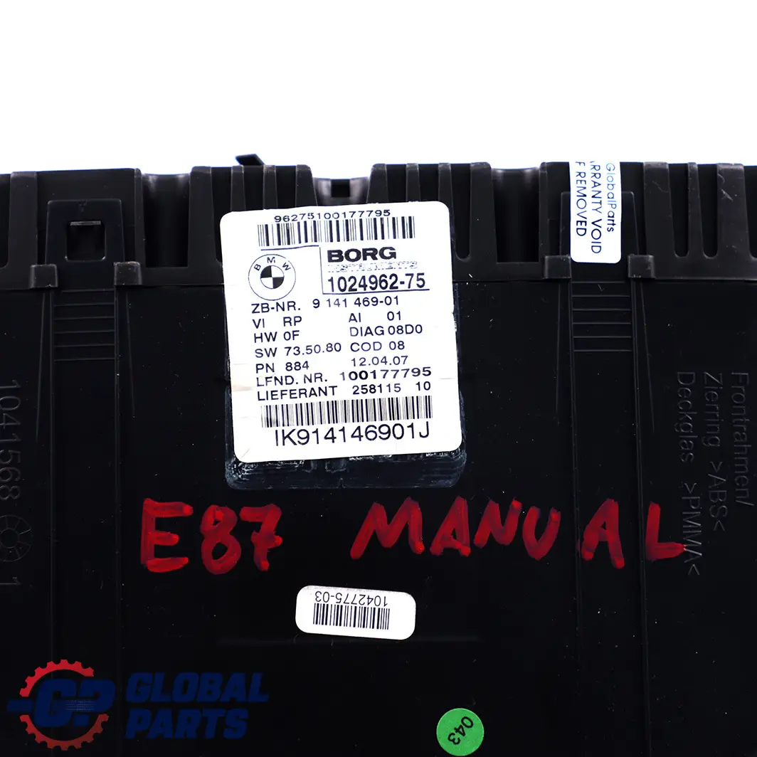 BMW 1 Series E81 E82 E87 Petrol Instrument Cluster Speedo Clocks Manual - SKU 9141469 - Part number 9283794